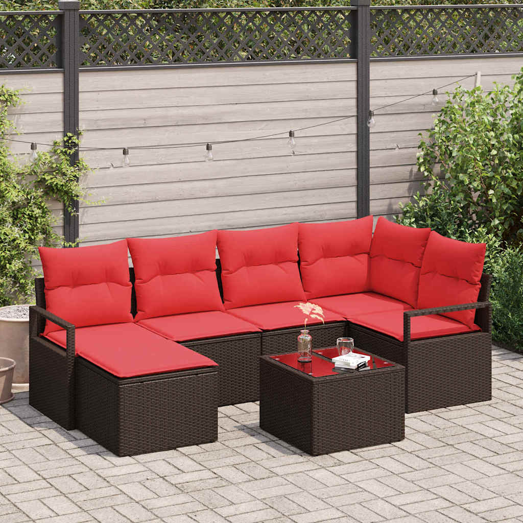 Bankstel met kussen met opslag 7 pcs Bruin en Rood poly rattan is nu te koop bij PeponiXL, paradijselijk wonen!