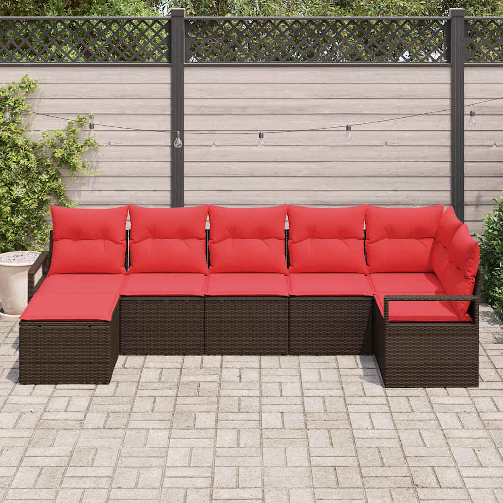 Bankstel met kussen met opslag 7 pcs Bruin en Rood poly rattan is nu te koop bij PeponiXL, paradijselijk wonen!