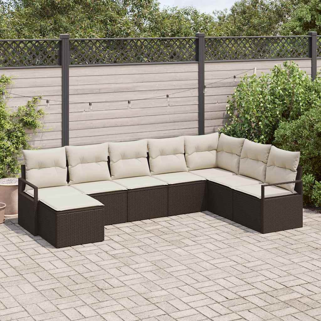 Bankstel met kussen met opslag 8 pcs Bruin en Crème poly rattan is nu te koop bij PeponiXL, paradijselijk wonen!