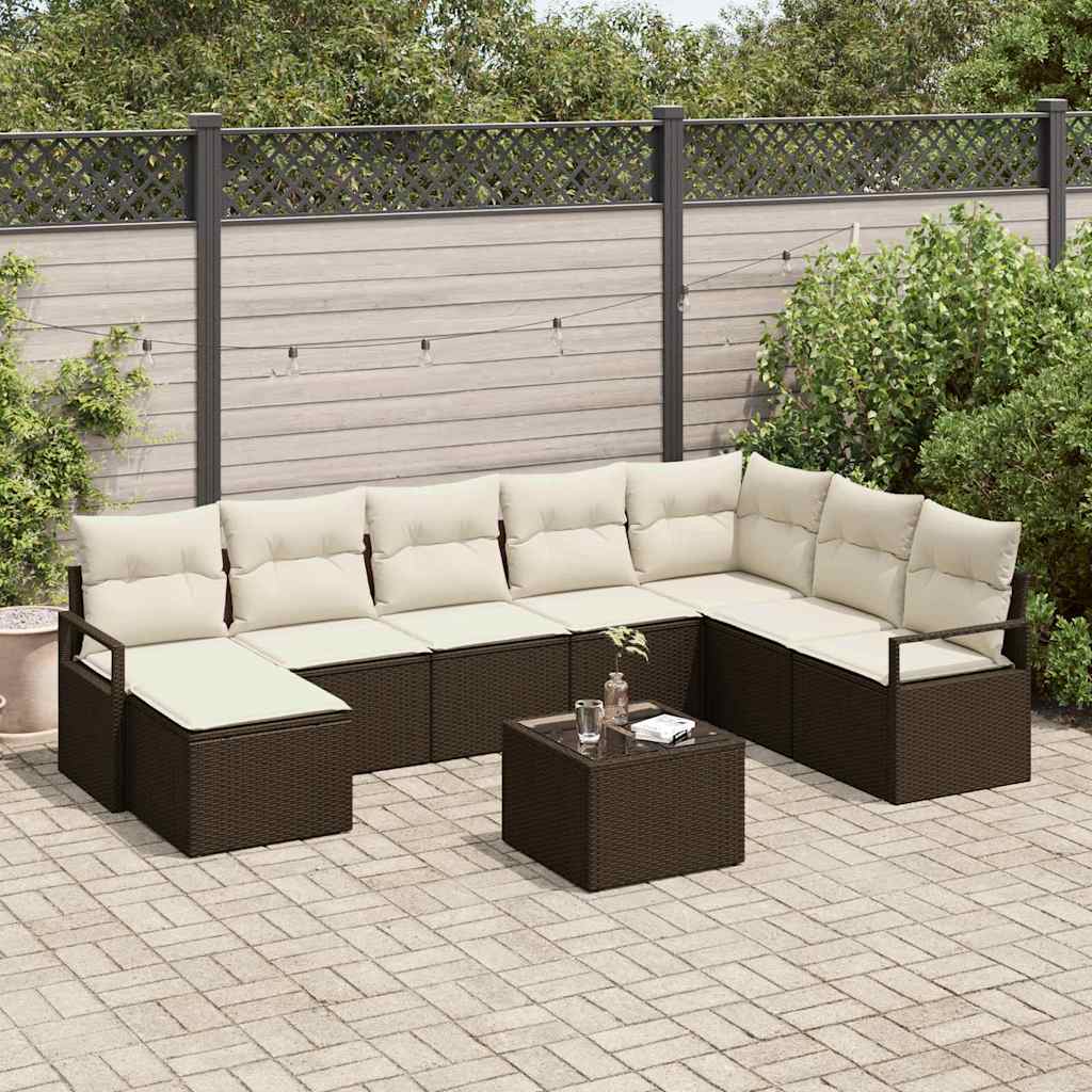 Bankstel met kussen met opslag 9 pcs Bruin en Crème poly rattan is nu te koop bij PeponiXL, paradijselijk wonen!
