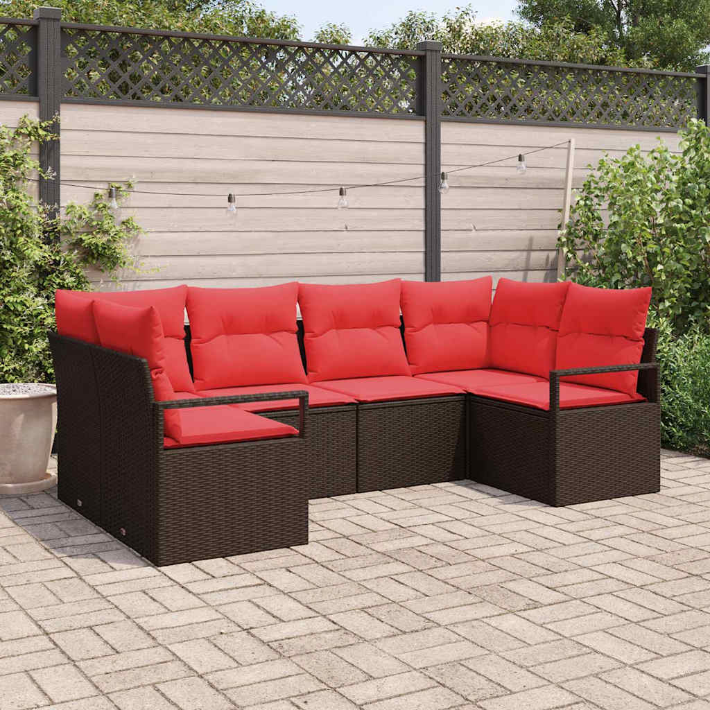 Tuinbankenset met kussen 6 pcs Bruin en Rood poly rattan is nu te koop bij PeponiXL, paradijselijk wonen!