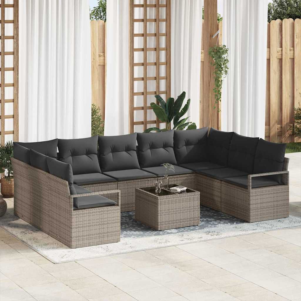 Tuinbankenset met kussen 10 pcs Lichtgrijs poly rattan is nu te koop bij PeponiXL, paradijselijk wonen!
