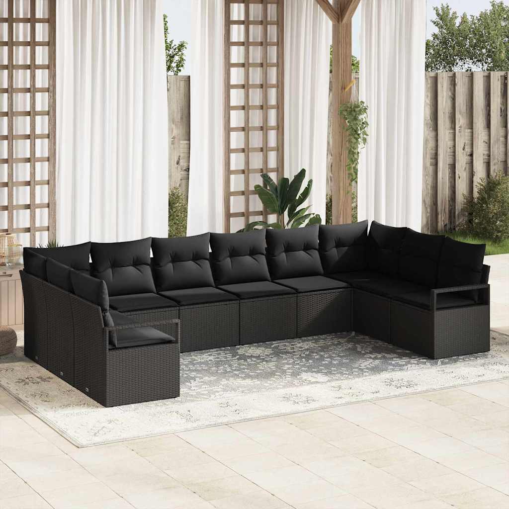 Tuinbankenset met kussen met opslag 10 pcs Zwart poly rattan is nu te koop bij PeponiXL, paradijselijk wonen!
