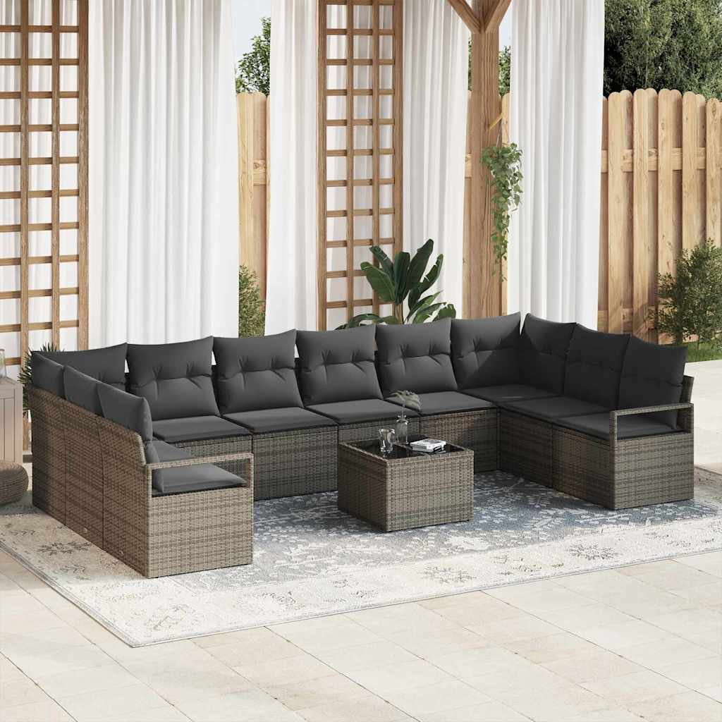 Tuinbankenset met kussen 11 pcs Lichtgrijs poly rattan is nu te koop bij PeponiXL, paradijselijk wonen!