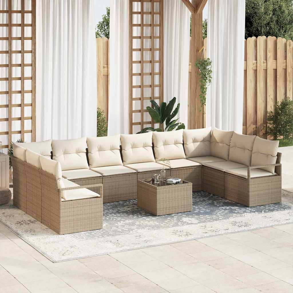 Tuinbankenset met kussen 11 pcs Beige en Crème poly rattan is nu te koop bij PeponiXL, paradijselijk wonen!