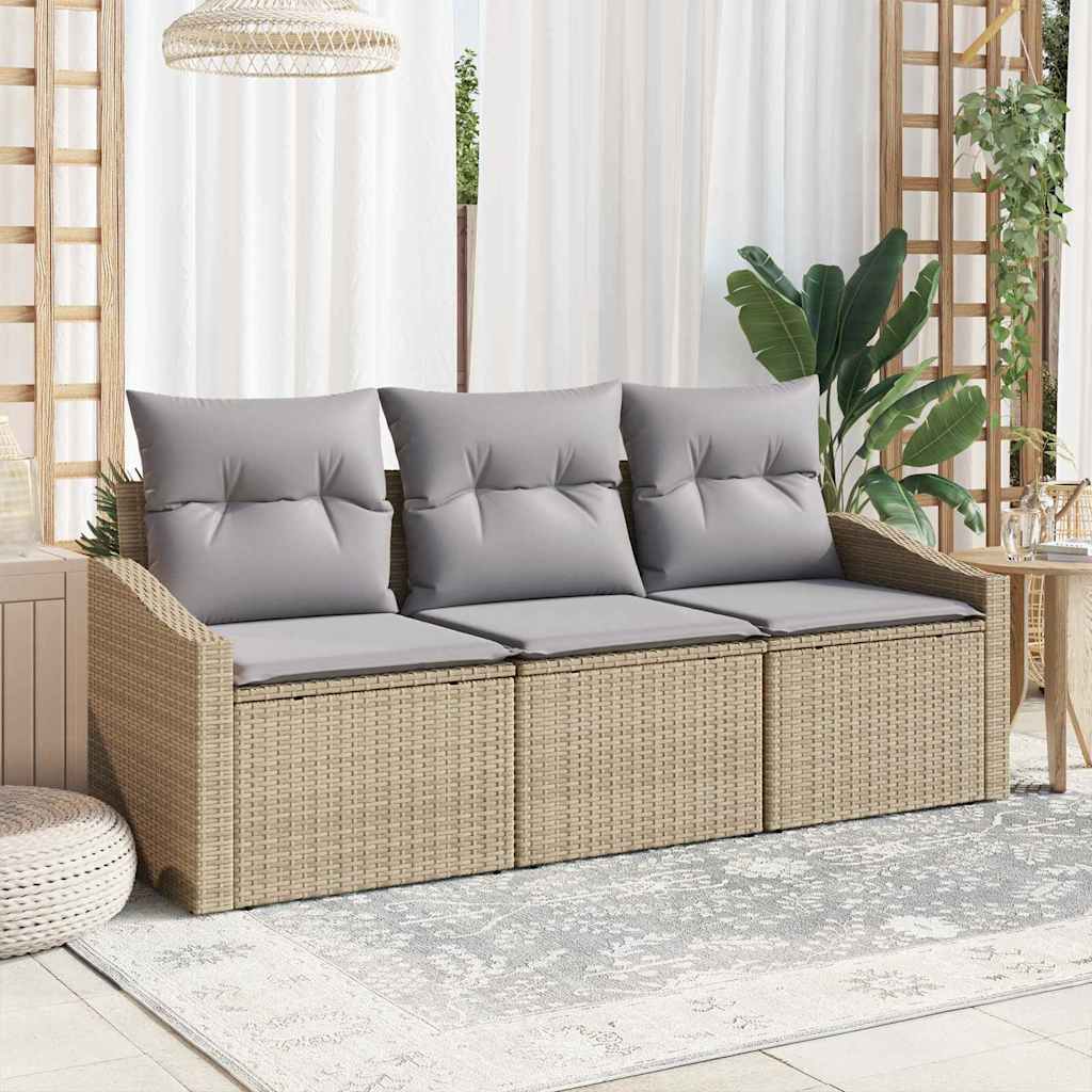 Tuinbankenset met kussen 3 pcs Beige en Licht Grijs poly rattan is nu te koop bij PeponiXL, paradijselijk wonen!