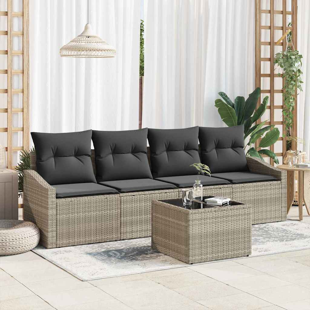 Bankstel 5 pcs Licht Grijs en Donker Grijs poly rattan is nu te koop bij PeponiXL, paradijselijk wonen!