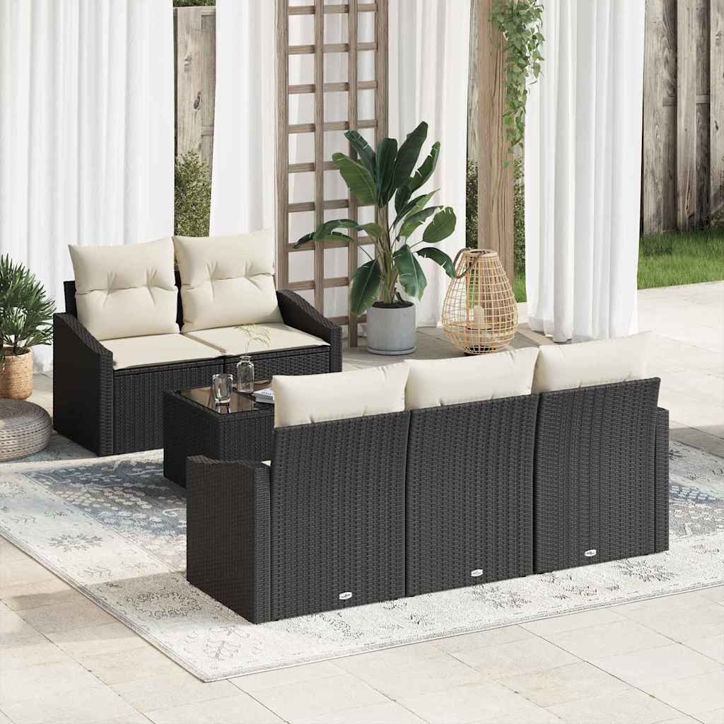 Bankstel met kussen met opslag 6 pcs Zwart en Crème poly rattan is nu te koop bij PeponiXL, paradijselijk wonen!