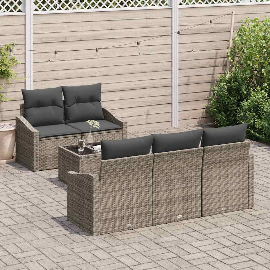 Bankstel met kussen met opslag 6 pcs Grijs poly rattan is nu te koop bij PeponiXL, paradijselijk wonen!