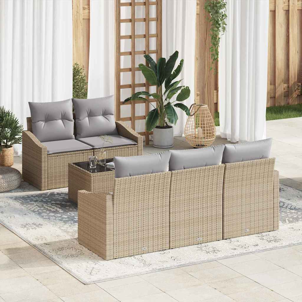 Bankstel met kussen met opslag 6 pcs Beige en Grijs poly rattan is nu te koop bij PeponiXL, paradijselijk wonen!