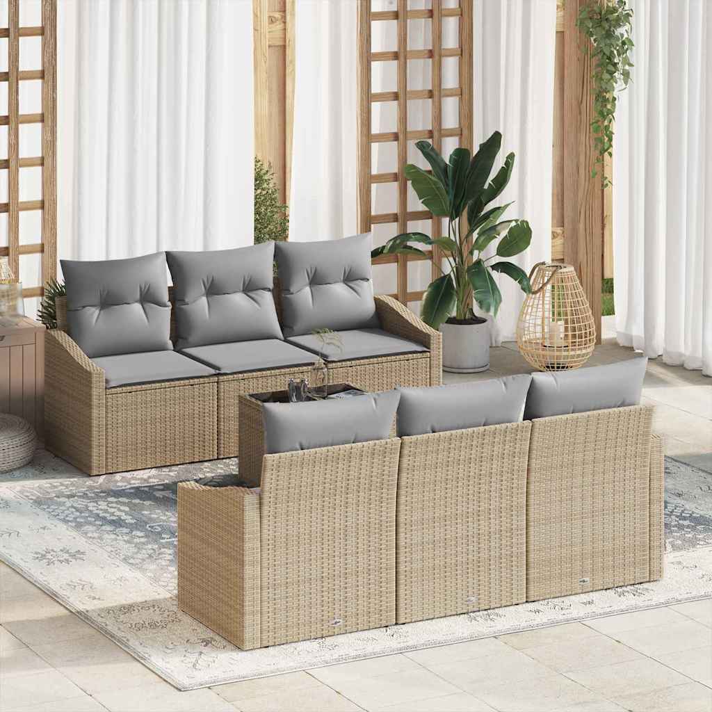 Bankstel met kussen met opslag 7 pcs Beige en Grijs poly rattan is nu te koop bij PeponiXL, paradijselijk wonen!