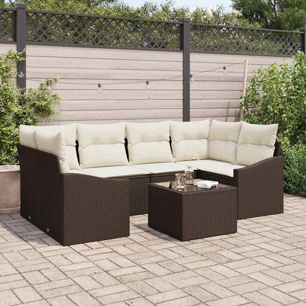 Bankstel met kussen met opslag 7 pcs Bruin en Crème poly rattan is nu te koop bij PeponiXL, paradijselijk wonen!