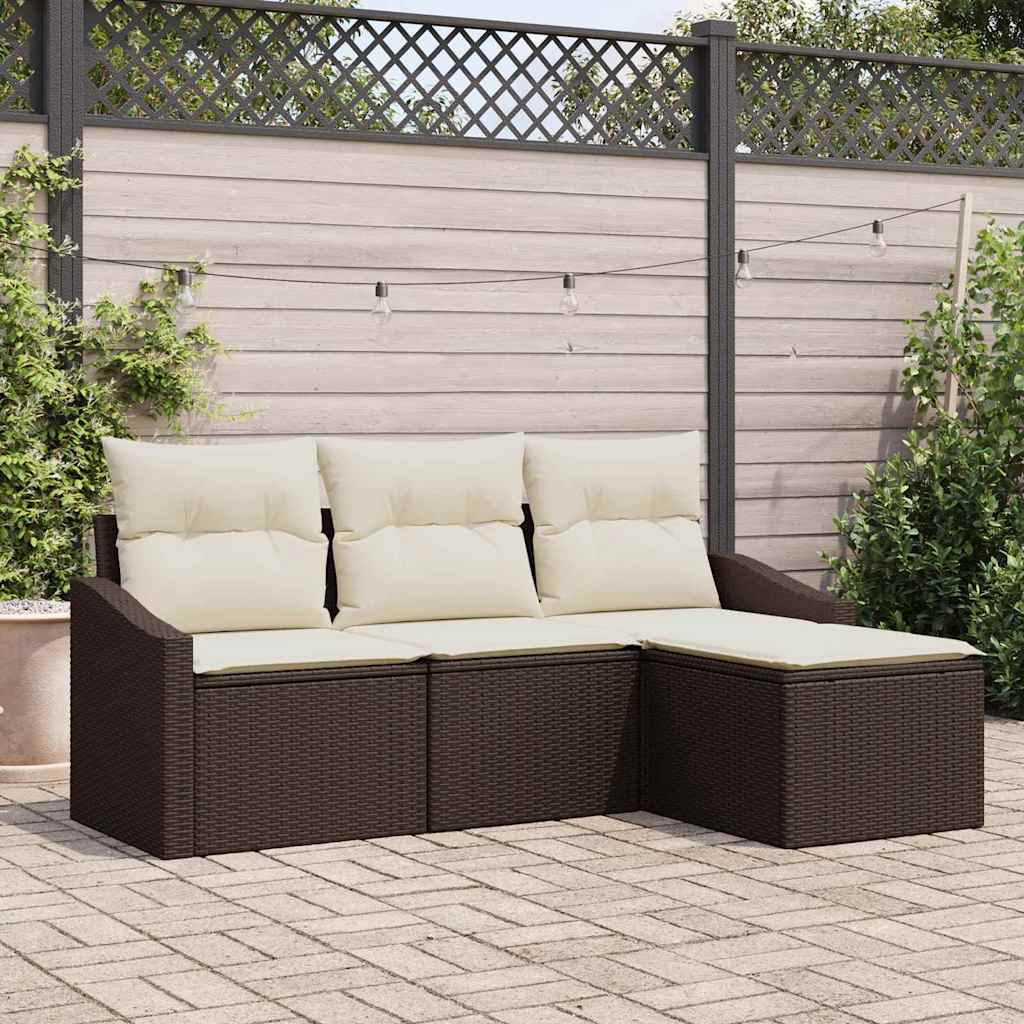 Bankstel met kussen met opslag 4 pcs Bruin en Crème poly rattan is nu te koop bij PeponiXL, paradijselijk wonen!