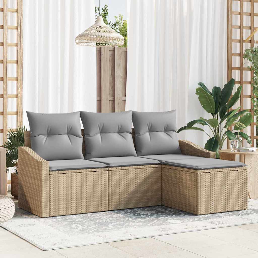 Bankstel met kussen 4 pcs Beige en Licht Grijs poly rattan is nu te koop bij PeponiXL, paradijselijk wonen!