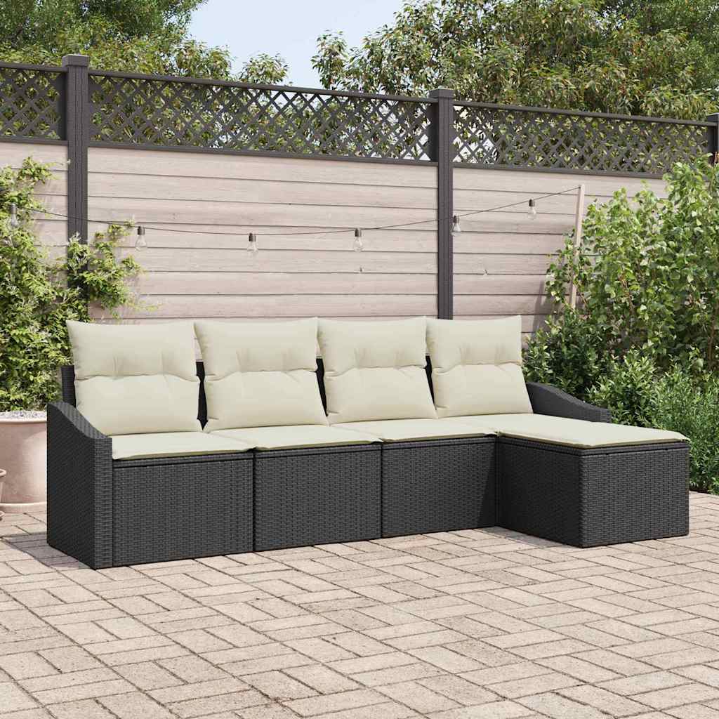 Bankstel met kussen met opslag 5 pcs Zwart en Crème poly rattan is nu te koop bij PeponiXL, paradijselijk wonen!