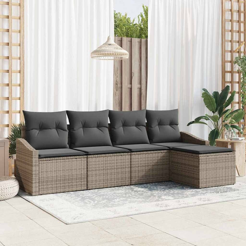Bankstel met kussen met opslag 5 pcs Grijs poly rattan is nu te koop bij PeponiXL, paradijselijk wonen!