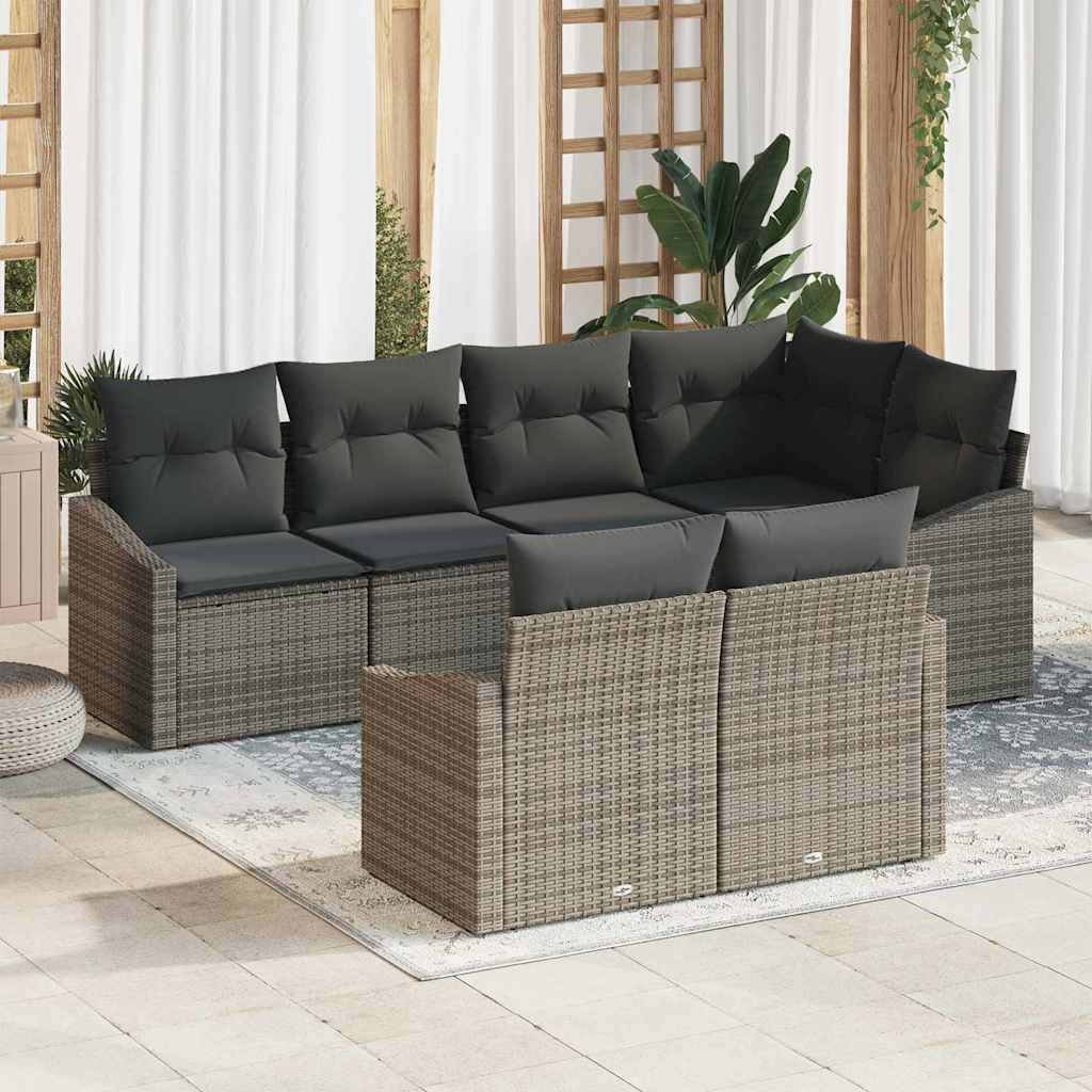 Tuinbankenset met kussen met opslag 7 pcs Grijs poly rattan is nu te koop bij PeponiXL, paradijselijk wonen!