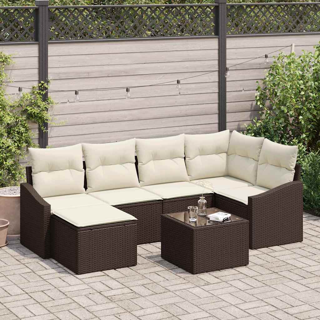 Tuin Eetset met kussen met opslag 7 pcs Bruin en Crème is nu te koop bij PeponiXL, paradijselijk wonen!