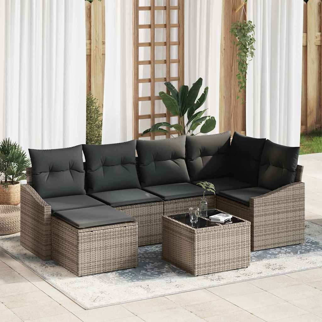 Tuin Eetset 7 pcs Lichtgrijs Poly Rattan en Poedergecoat Staal is nu te koop bij PeponiXL, paradijselijk wonen!