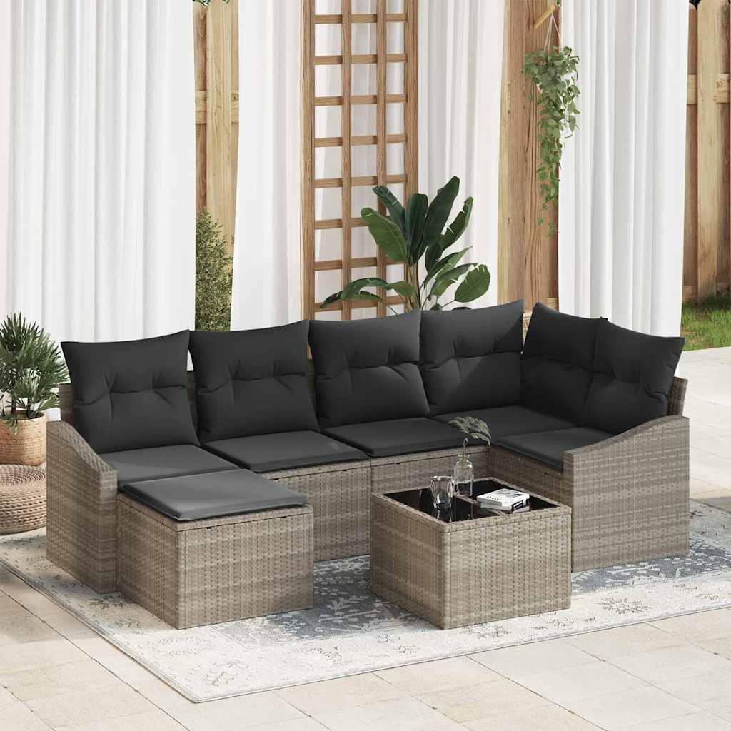 Tuin Eetset 7 pcs Lichtgrijs Poly Rattan en Poedergecoat Staal is nu te koop bij PeponiXL, paradijselijk wonen!