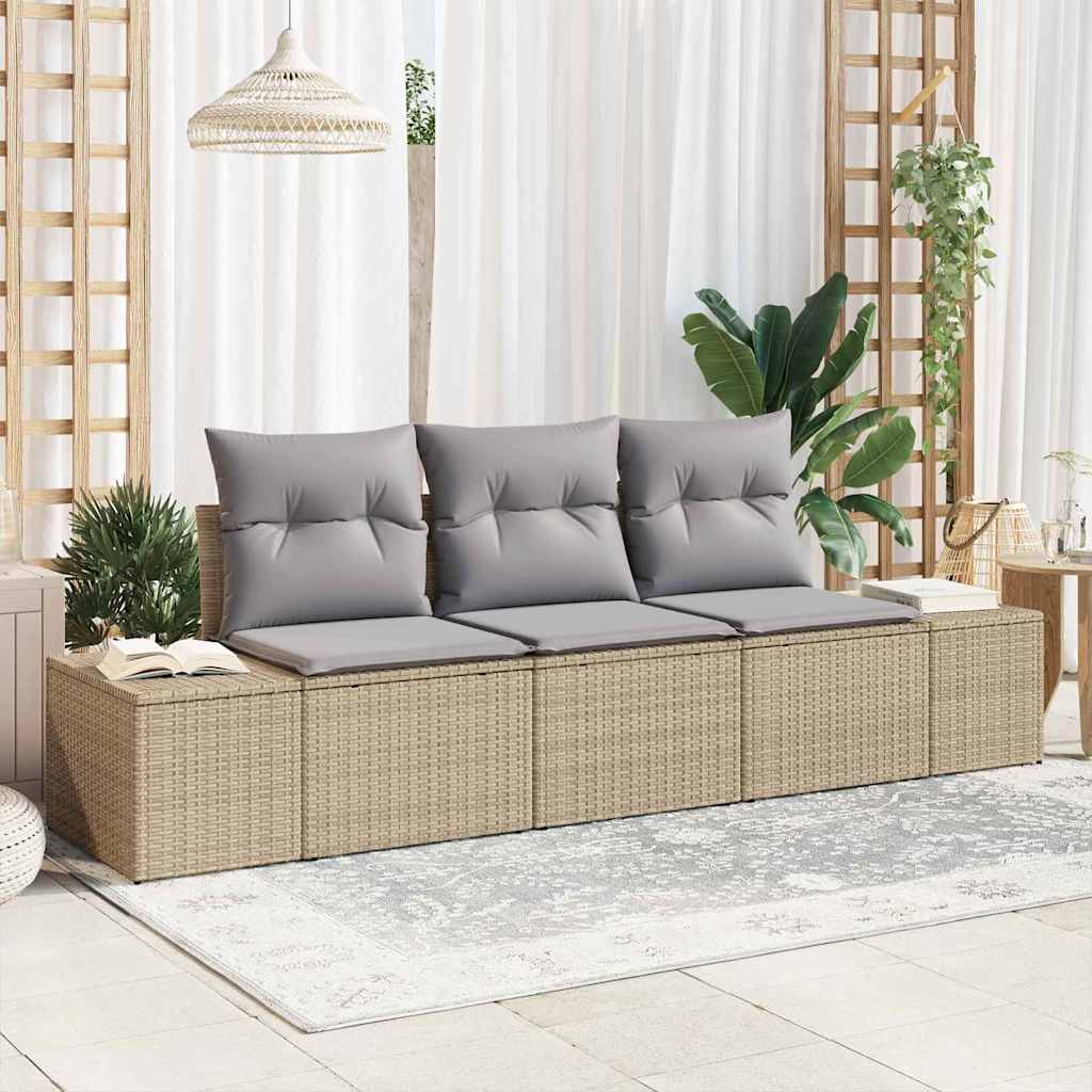 Tuinbankenset met opslag 3 pcs Beige en Licht Grijs poly rattan is nu te koop bij PeponiXL, paradijselijk wonen!
