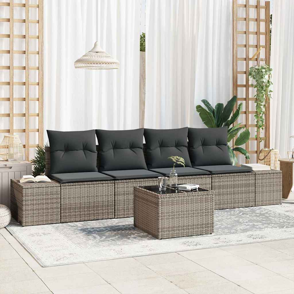 Tuin Sofa Set met kussen met opslag 5 pcs Grijs poly rattan is nu te koop bij PeponiXL, paradijselijk wonen!
