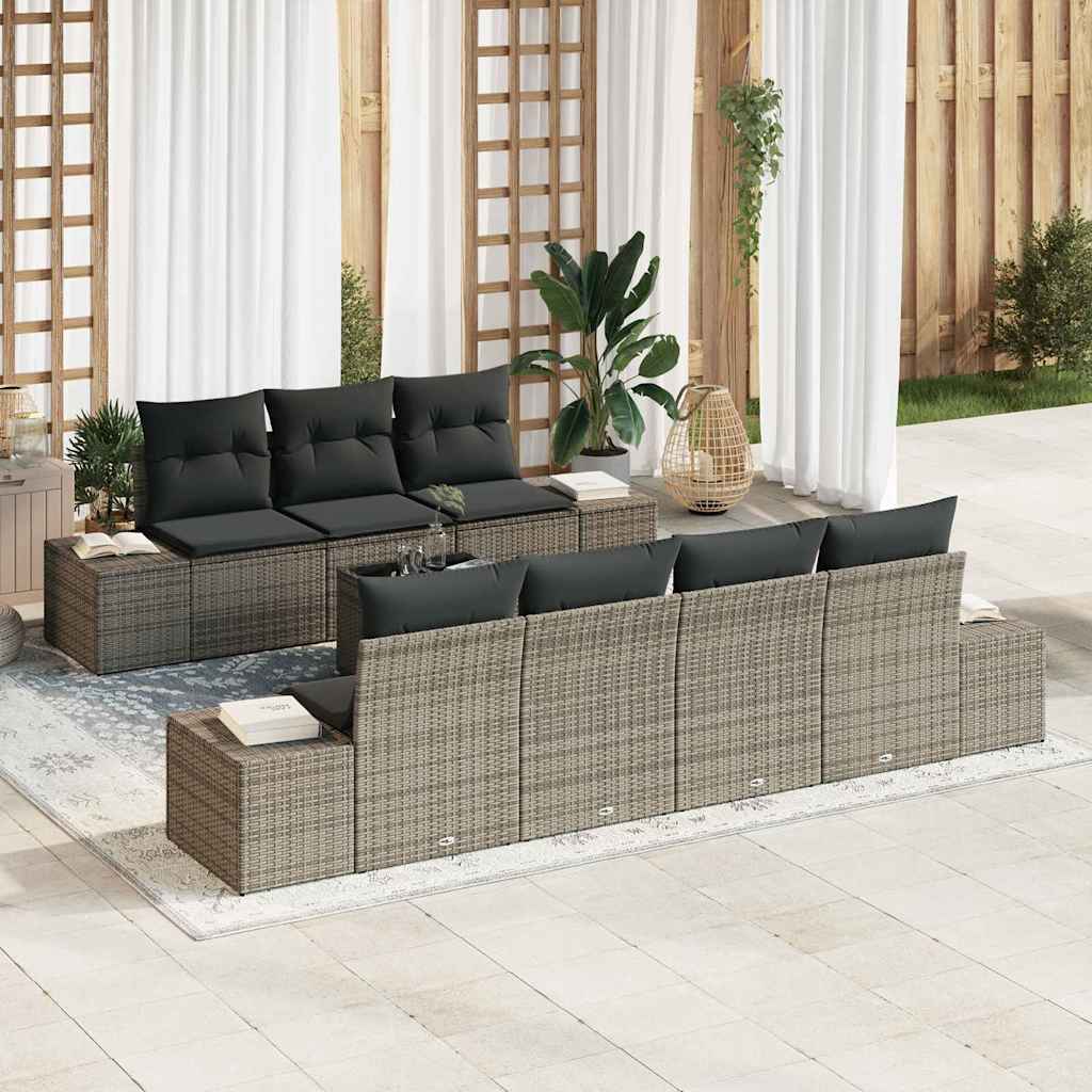 Tuin Sofa Set met kussen met opslag 8 pcs Grijs poly rattan is nu te koop bij PeponiXL, paradijselijk wonen!