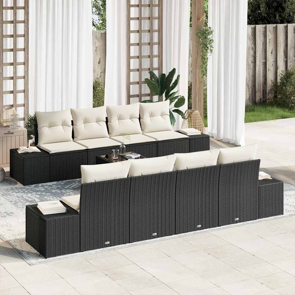 Tuin Sofa Set met kussen 8 pcs Zwart en Crème poly rattan is nu te koop bij PeponiXL, paradijselijk wonen!