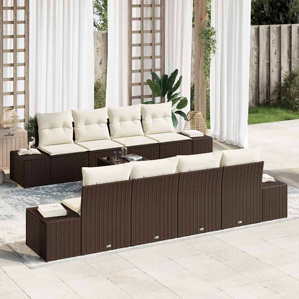 Tuin Sofa Set met kussen 8 pcs Bruin en Crème poly rattan is nu te koop bij PeponiXL, paradijselijk wonen!