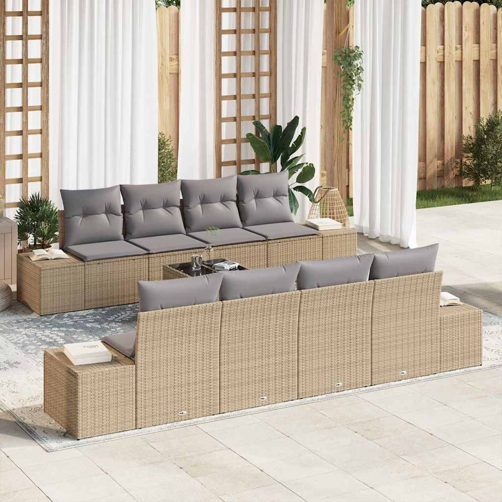 Tuin Sofa Set met kussen 8 pcs Beige en Grijs poly rattan is nu te koop bij PeponiXL, paradijselijk wonen!