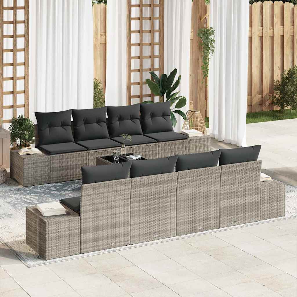 Tuin Sofa Set 8 pcs Licht Grijs en Donker Grijs poly rattan is nu te koop bij PeponiXL, paradijselijk wonen!