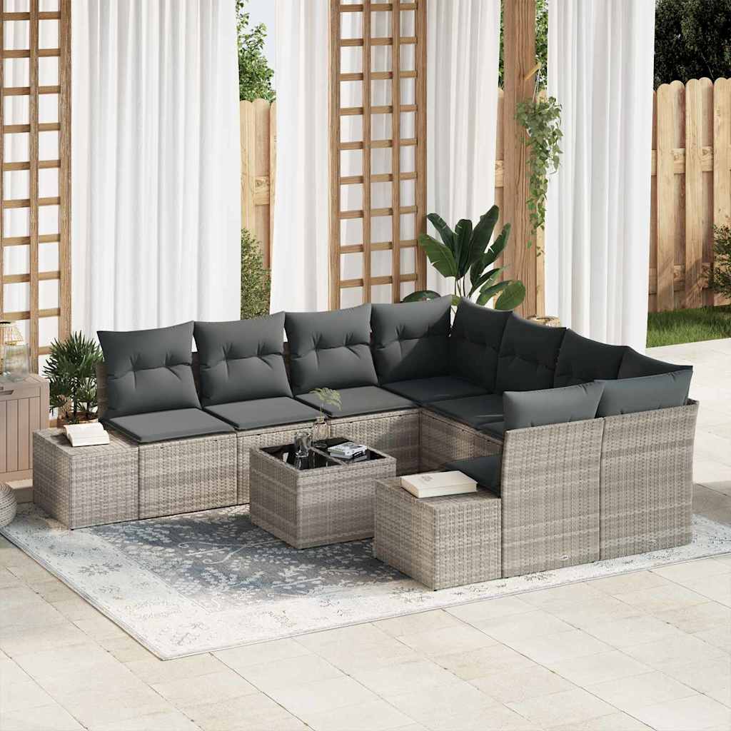 Tuin Sofa Set 9 pcs Licht Grijs en Donker Grijs poly rattan is nu te koop bij PeponiXL, paradijselijk wonen!
