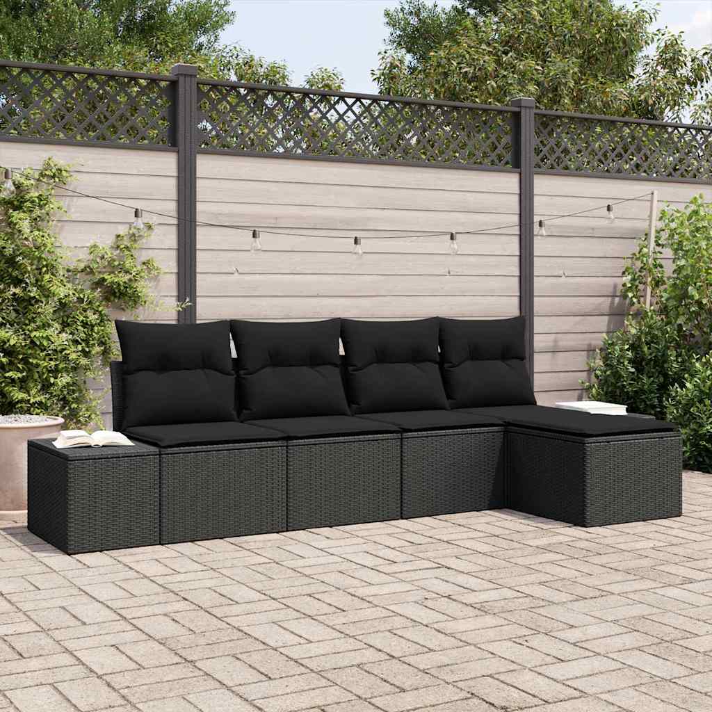 Tuin Sofa Set met kussen met opslag 5 pcs Zwart poly rattan is nu te koop bij PeponiXL, paradijselijk wonen!
