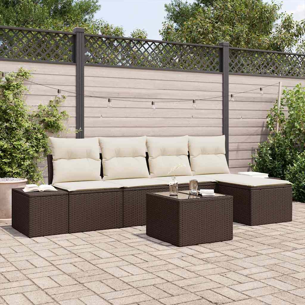 Tuin Sofa Set met kussen 5 pcs Bruin en Crème poly rattan is nu te koop bij PeponiXL, paradijselijk wonen!