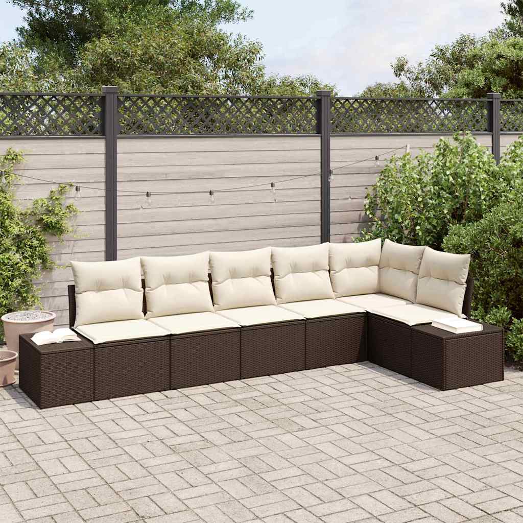 Tuinbankenset met opslag 6 pcs Bruin en Crème poly rattan is nu te koop bij PeponiXL, paradijselijk wonen!