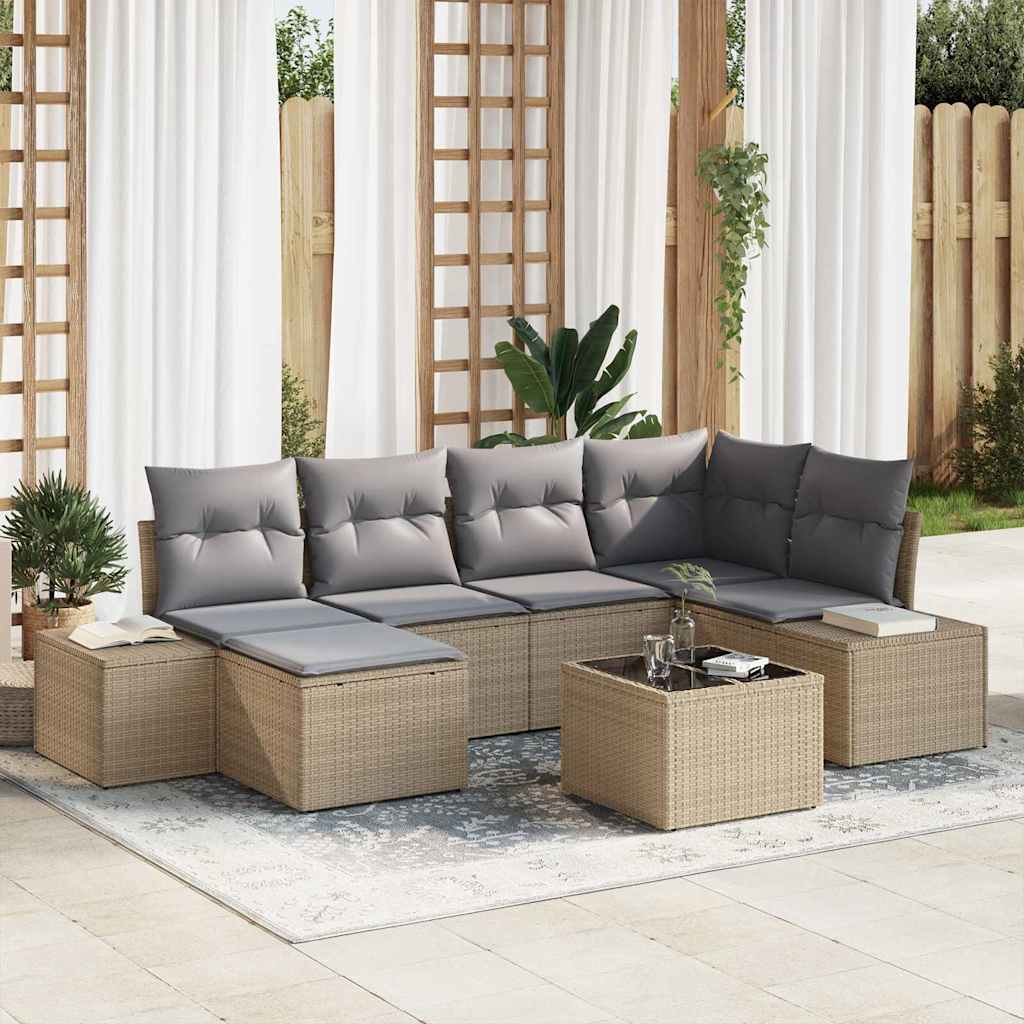 Tuin Sofa Set met kussen 6 pcs Beige en Licht Grijs poly rattan is nu te koop bij PeponiXL, paradijselijk wonen!