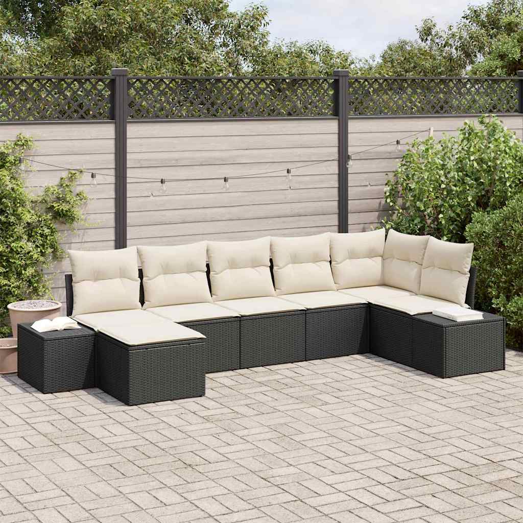 Tuin Sofa Set met kussen met opslag 7 pcs Zwart poly rattan is nu te koop bij PeponiXL, paradijselijk wonen!
