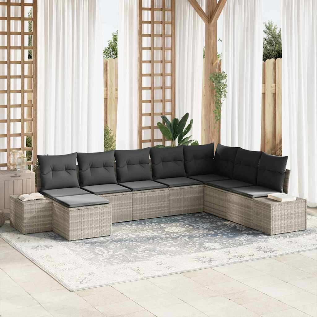 Tuin Sofa Set met kussen 8 pcs Lichtgrijs poly rattan is nu te koop bij PeponiXL, paradijselijk wonen!