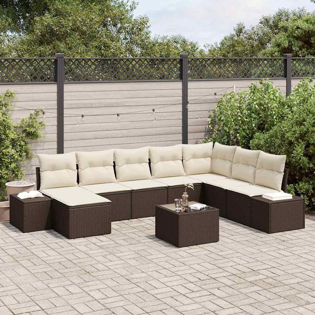 Tuin Sofa Set met kussen 8 pcs Bruin en Crème poly rattan is nu te koop bij PeponiXL, paradijselijk wonen!
