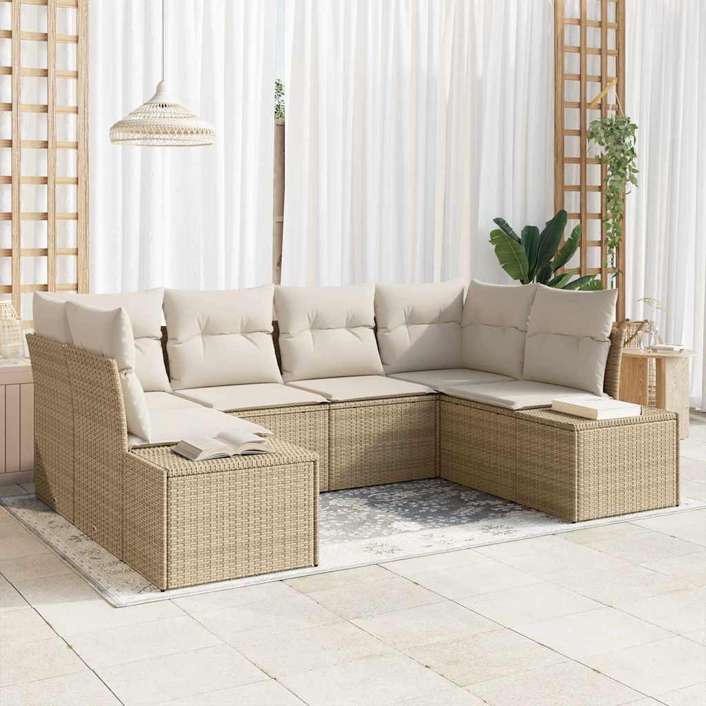 Tuinbankenset met opslag 6 pcs Beige en Crème Poly riet is nu te koop bij PeponiXL, paradijselijk wonen!