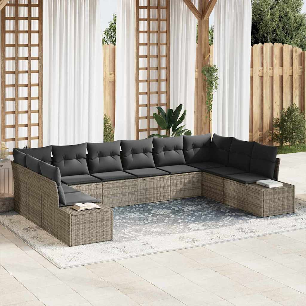 Tuinbankenset met kussen 10 pcs Grijs Polyrattan is nu te koop bij PeponiXL, paradijselijk wonen!