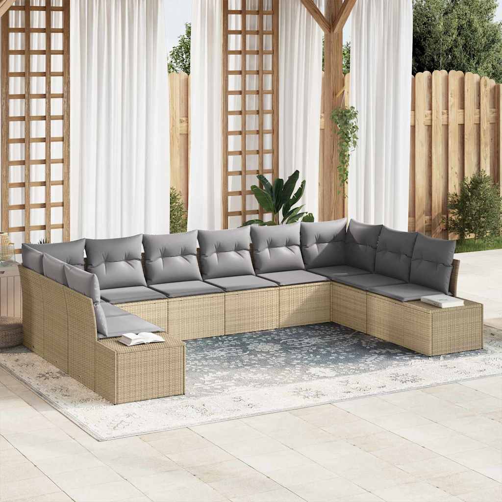 Tuinbankenset met kussen 10 pcs Beige en Licht Grijs Polyrattan is nu te koop bij PeponiXL, paradijselijk wonen!