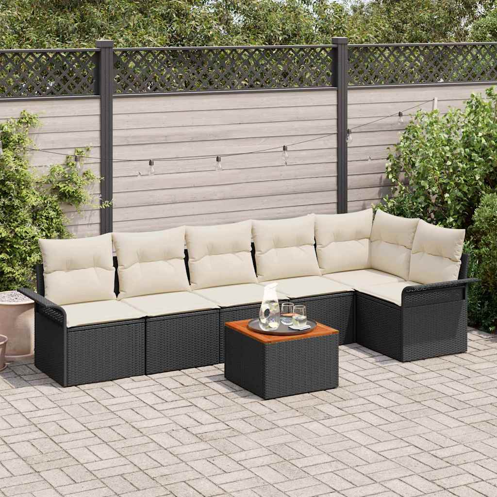 Tuinbankenset met opslag 7 pcs Zwart en Crème poly rattan is nu te koop bij PeponiXL, paradijselijk wonen!