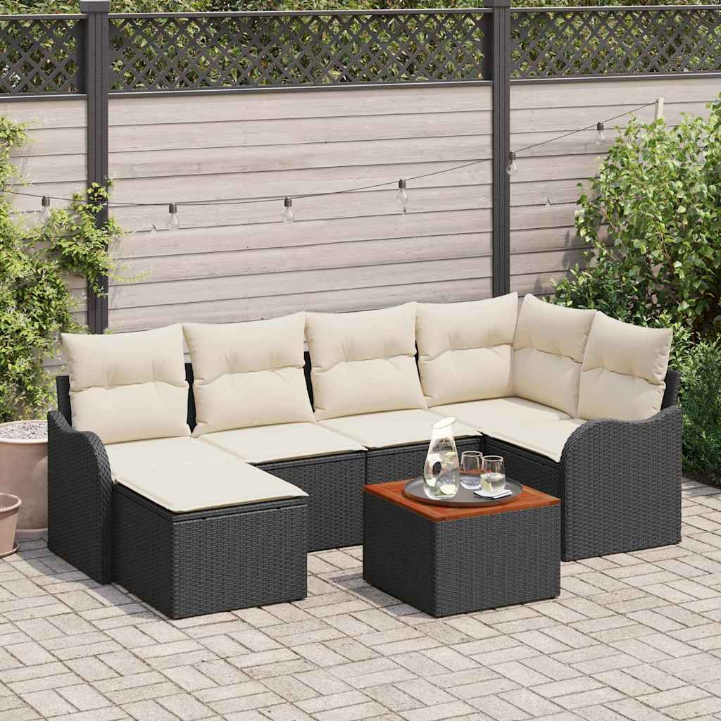 Tuinbankenset met opslag 7 pcs Zwart en Crème poly rattan is nu te koop bij PeponiXL, paradijselijk wonen!