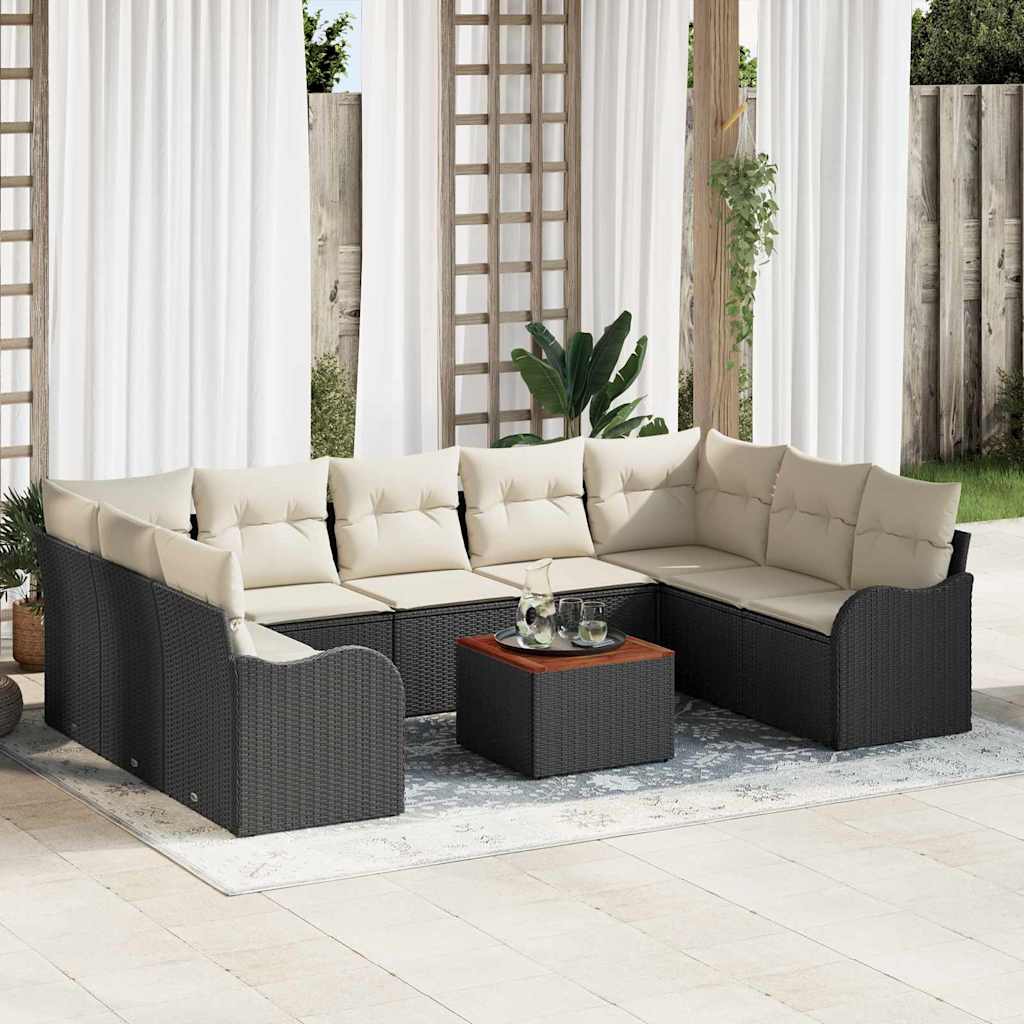 Tuinbankenset met opslag 10 pcs Zwart en Crème poly rattan is nu te koop bij PeponiXL, paradijselijk wonen!