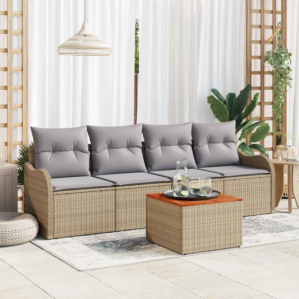Tuinbankenset met opslag 5 pcs Beige en Licht Grijs poly rattan is nu te koop bij PeponiXL, paradijselijk wonen!