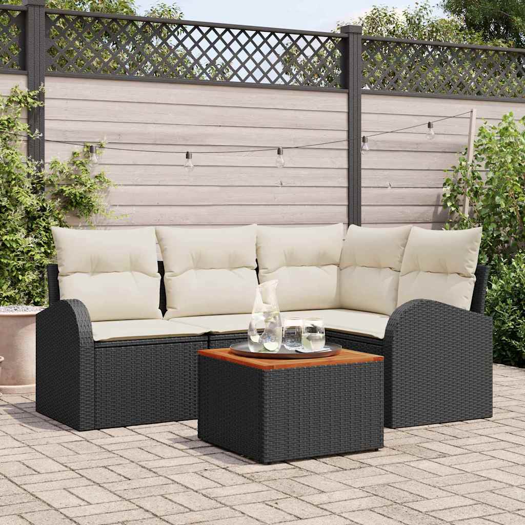 Tuinbankenset met opslag 5 pcs Zwart en Crème poly rattan is nu te koop bij PeponiXL, paradijselijk wonen!