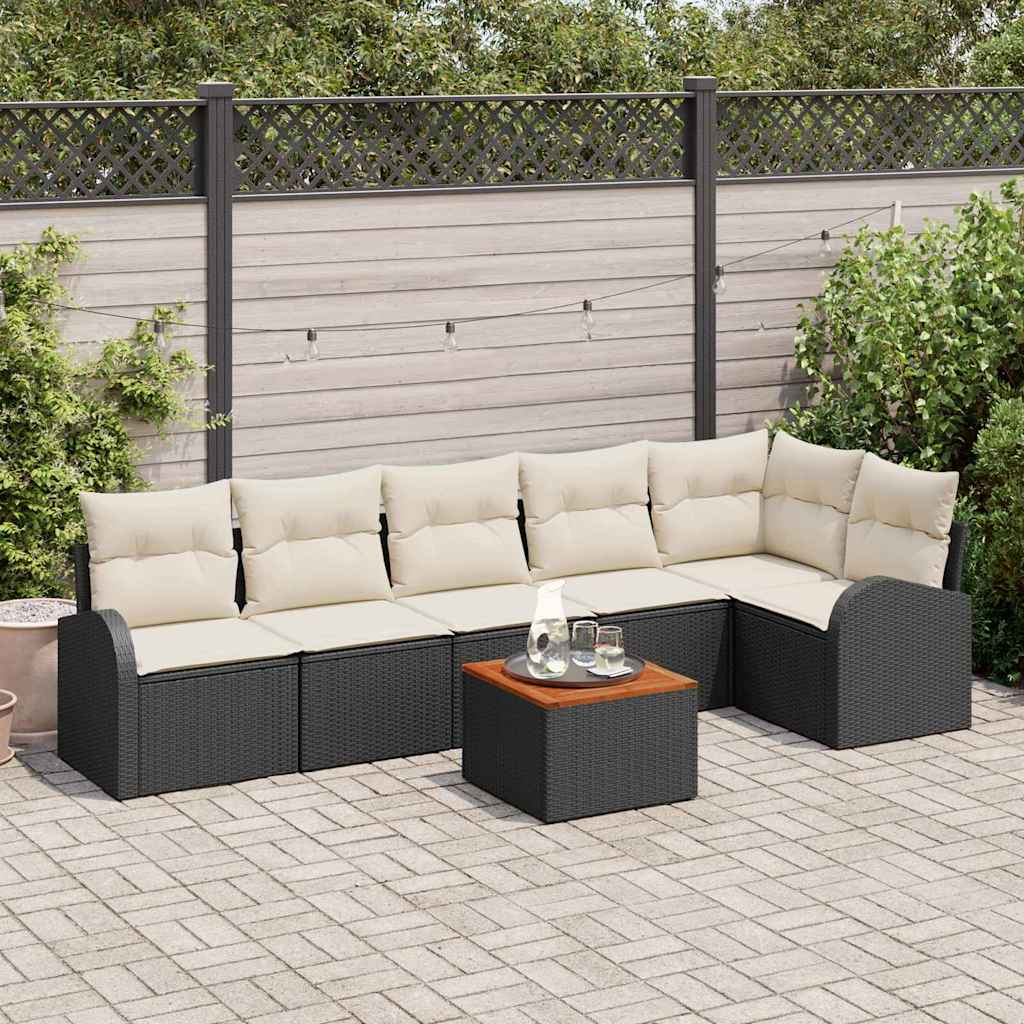 Tuinbankenset met opslag 7 pcs Zwart en Crème poly rattan is nu te koop bij PeponiXL, paradijselijk wonen!