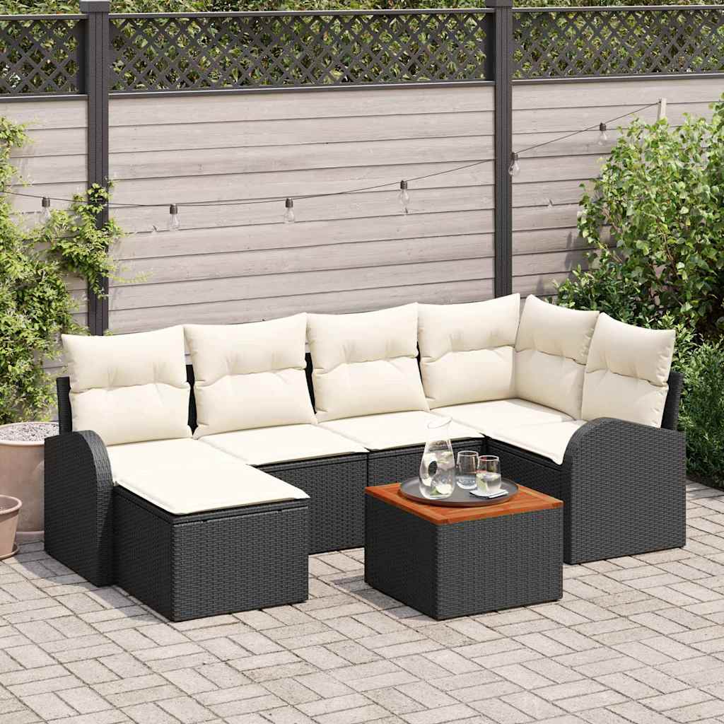 Tuinbankenset met opslag 7 pcs Zwart en Crème poly rattan is nu te koop bij PeponiXL, paradijselijk wonen!