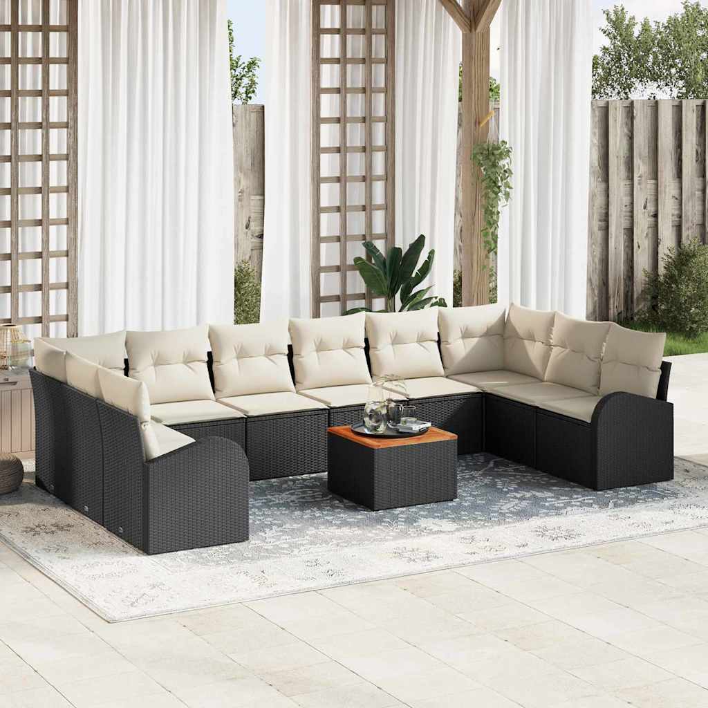 Tuinbankenset met opslag 11 pcs Zwart en Crème poly rattan is nu te koop bij PeponiXL, paradijselijk wonen!